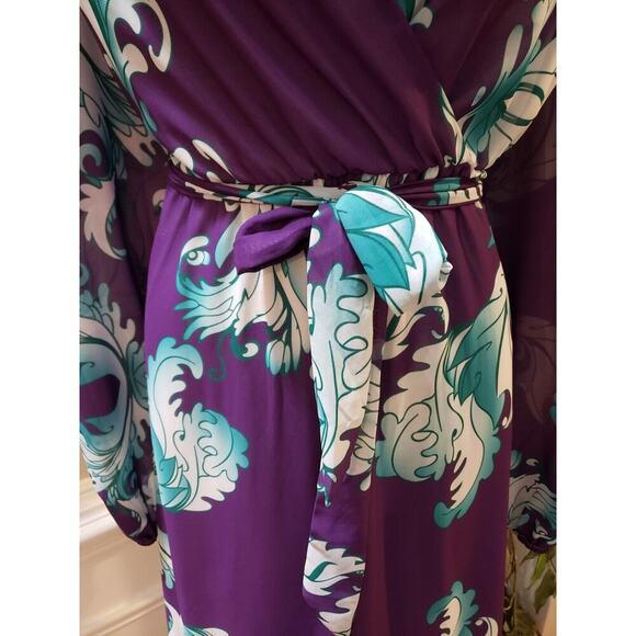 Haoohu Womens Purple Polyester V-Neck Long Sleeve Casual Long Maxi Dress Size 2X - Picture 3 of 11